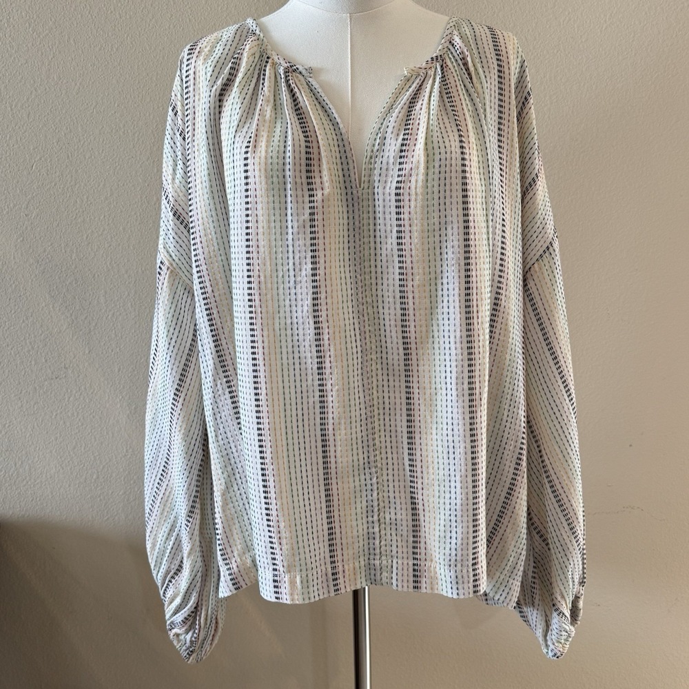 NWT Lou & Grey Cotton Gauze Peasant Blouse XXL Boho Balloon Sleeve Top